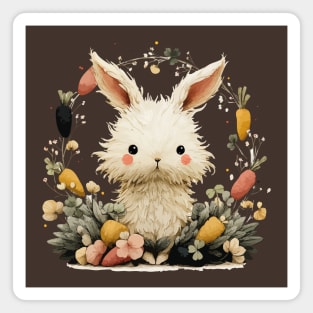 Baby Bunny in a Carrot Wreath - Fairytale Nursery Decor Magnet